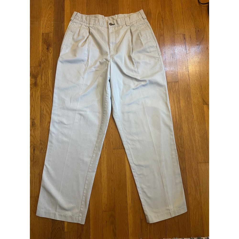 Tommy Hilfiger Mens Vintage Pleated Pants 32x30 Khaki Tan Cotton Twill Trousers